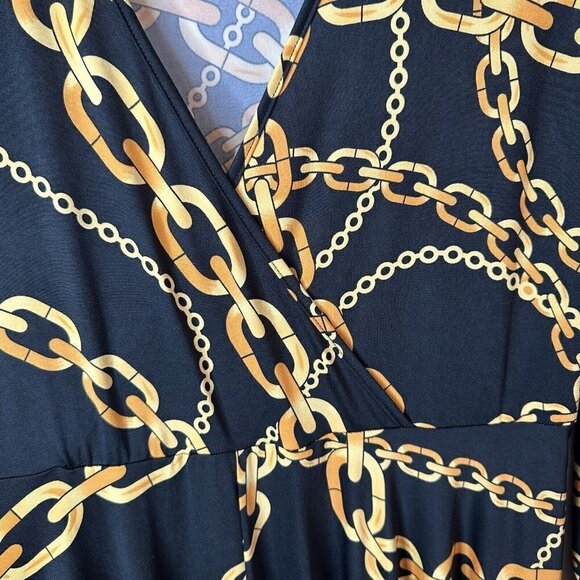 NEW Ashley Stewart Womens Black Gold Long Sleeve Chain Maxi Dress w/Slit 18/20 - Picture 9 of 13